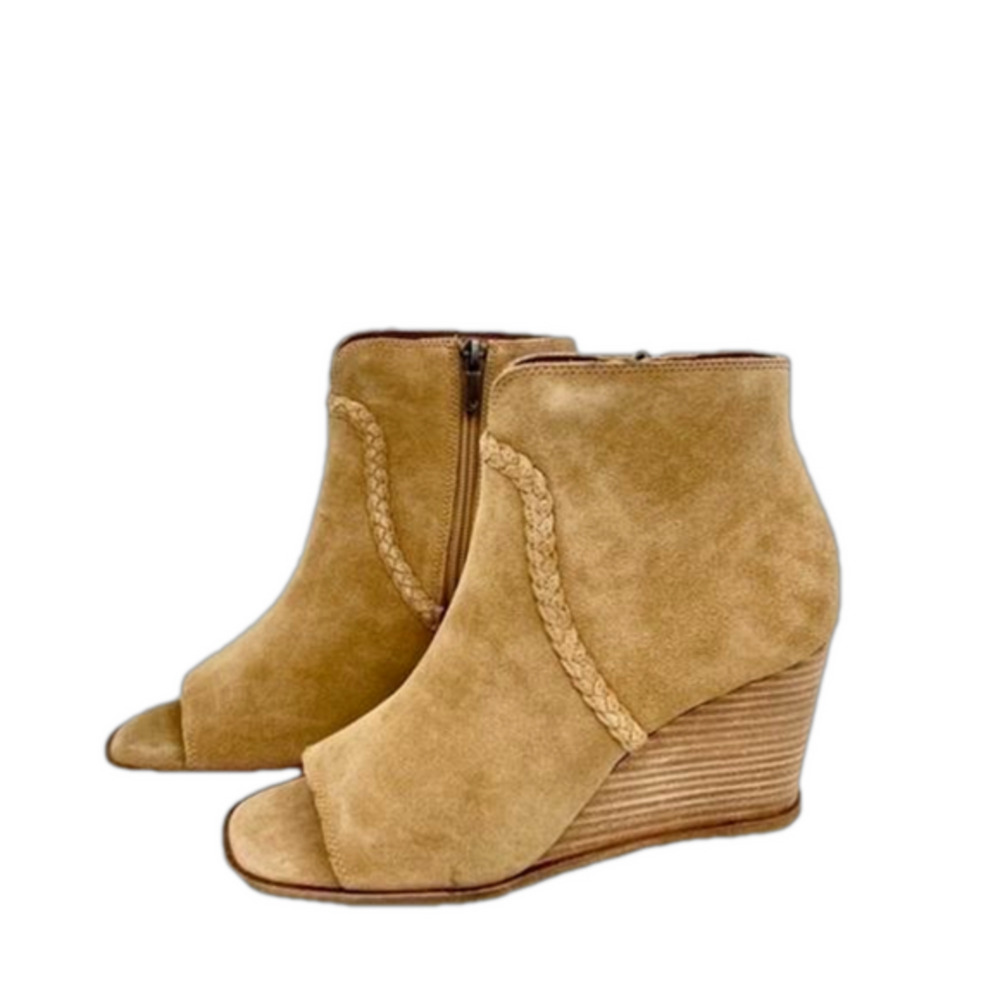 Lucky Brand Tan Wedge Peep-Toe Booties
